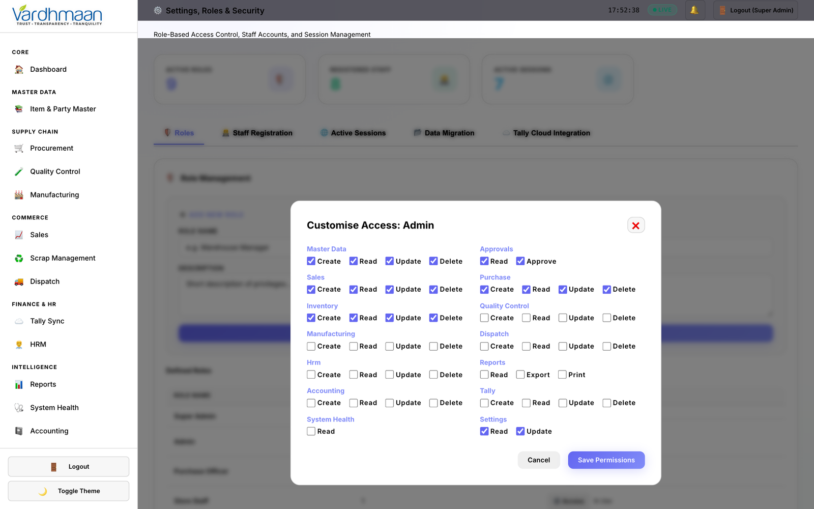 RBAC Permissions Matrix Modal